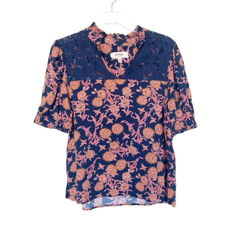 Anthropologie Porridge Floral Top Blouse Lace Shoulder
